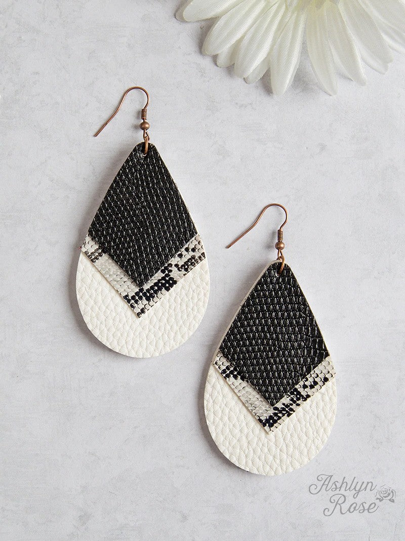 Start the Party - Snake Leather Teardrop Earrings