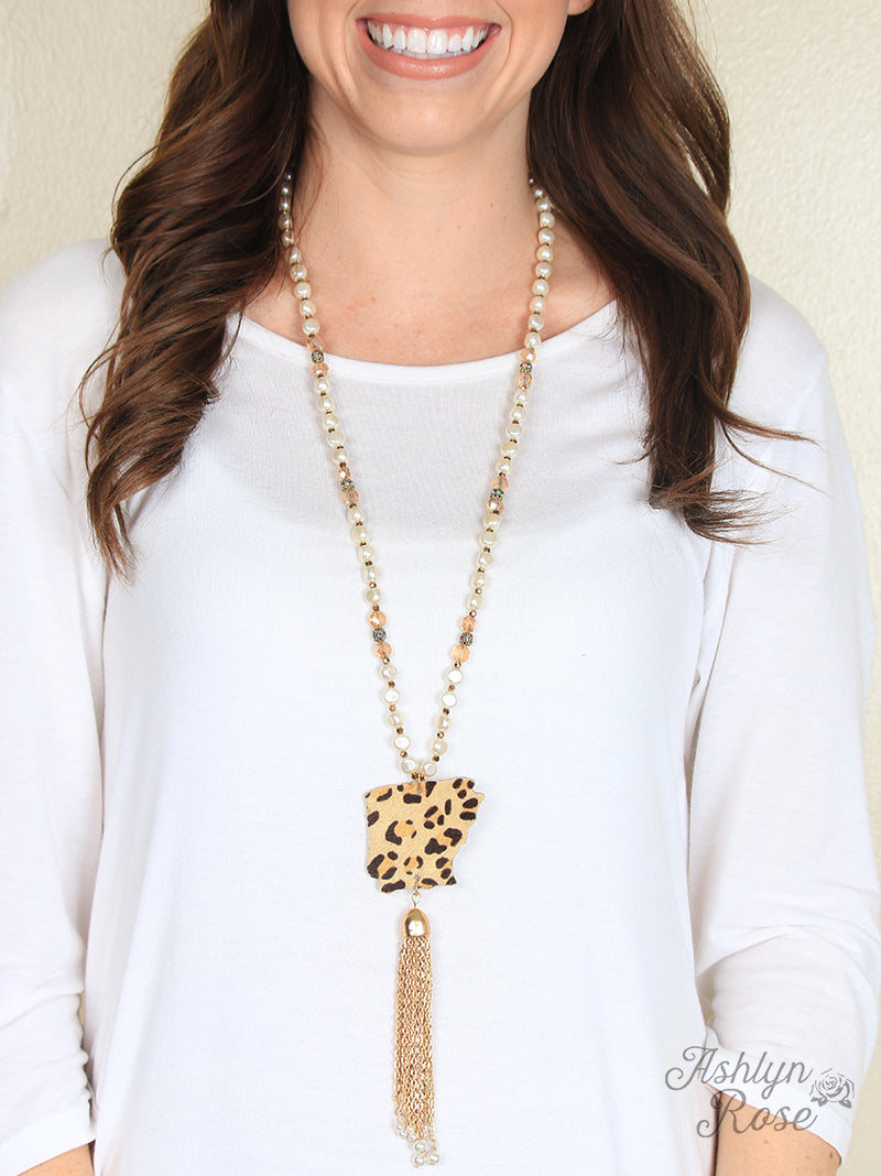 Pearls & Cheetah Arkansas Necklace