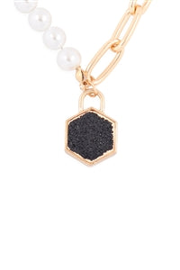 Druzy on Pearl and Chain Necklace