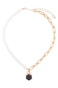 Druzy on Pearl and Chain Necklace