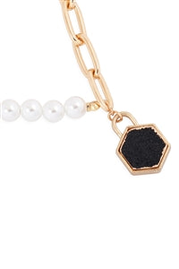 Druzy on Pearl and Chain Necklace