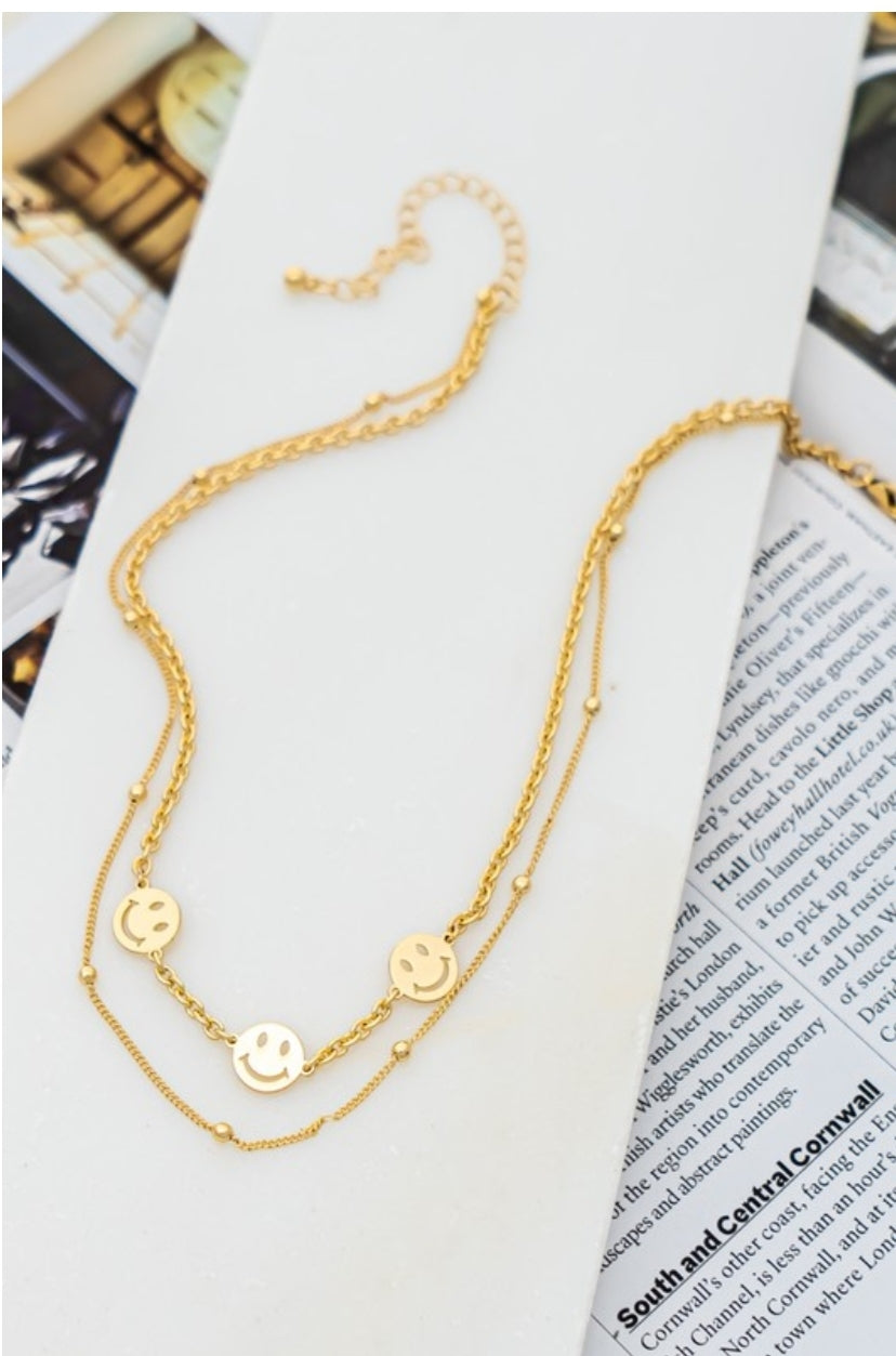 Layered Smiley Station Necklace