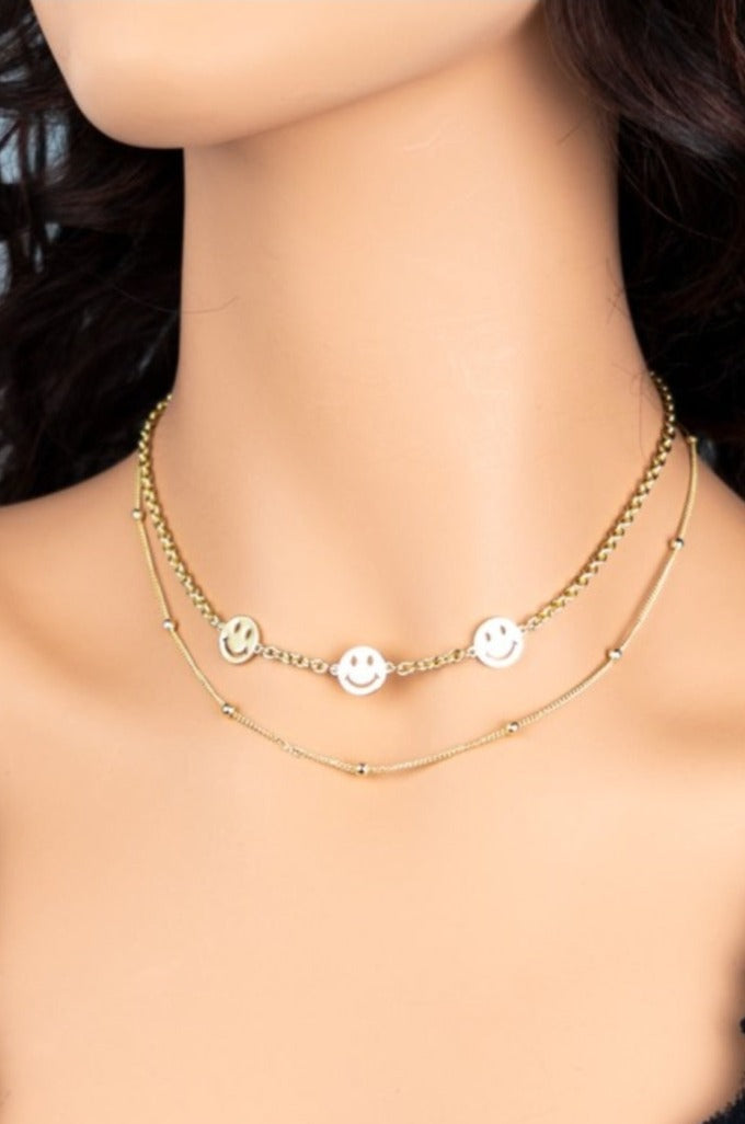 Layered Smiley Station Necklace