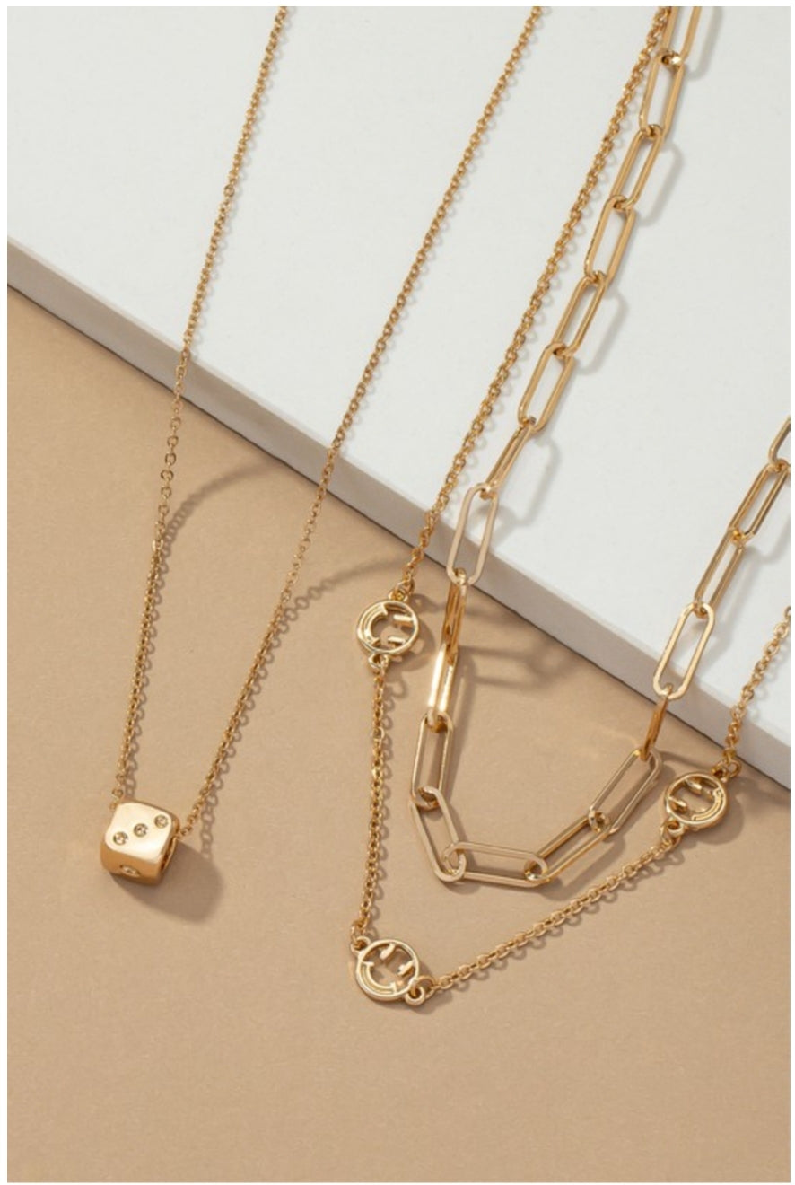 Paper Clip Chain with Smiley Faces Necklace