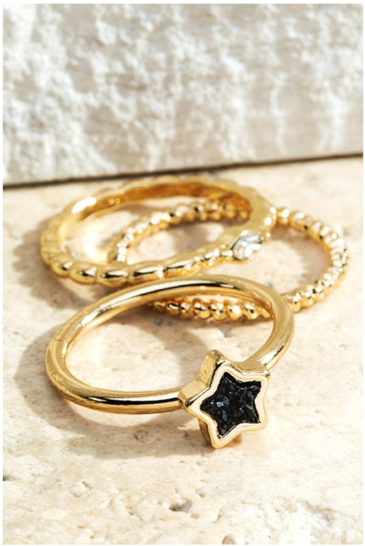 Druzy Star Ring Set